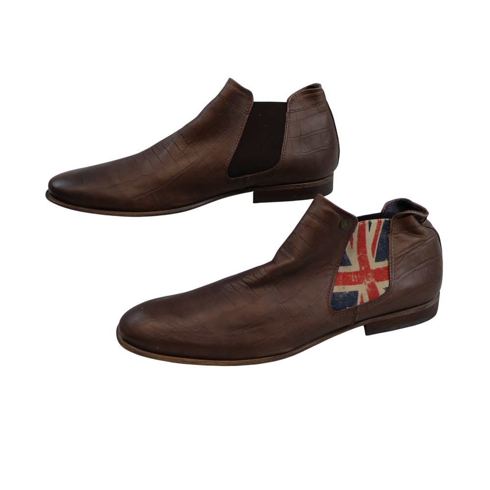 Steve Madden Mens 8 Chelsea Boots Brown Croc Embossed Union Jack FLAGGDD